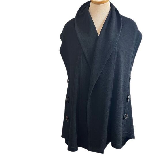 Soft Surroundings Mesa Open Front Long Vest Draped Button Detail Black Size M - Picture 1 of 8
